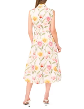 CASSIE Meadow Print Cotton Sleeveless Shirt Dress