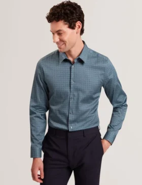 CAYLAXE Slim Fit Geo Print Cotton Blend Shirt