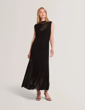 CELYINA Sheer Detail Textured Knit Midaxi Dress