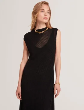 CELYINA Sheer Detail Textured Knit Midaxi Dress
