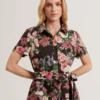 CHARLIE Floral Tie Waist Midi Shirt Dress