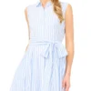 CHARLIEE Striped Tie Waist Sleeveless Shirt Dress