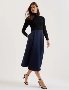 CHIRA Knit Bodice Midi Dress With Wrap Skirt