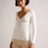 CILESTE Fitted V-Neck Long Sleeve Knit Top
