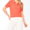 CLARA Pointelle Knit Short Sleeve Polo Shirt
