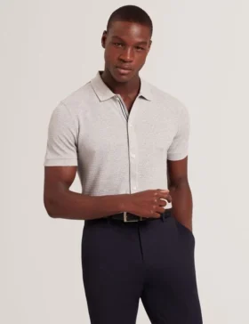 CONNYR Textured Knit Button-Through Polo Shirt