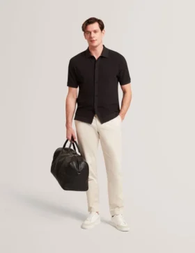 CONNYR Textured Knit Button-Through Polo Shirt