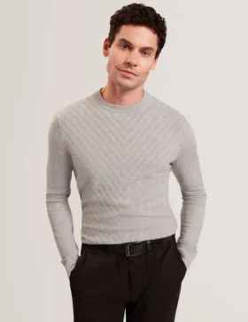 CORBIN Chevron Texture Knit Crew Neck Sweater