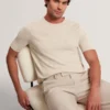 CURRAN Rolled Edge Linen Blend Knit T-Shirt