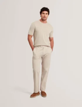 CURRAN Rolled Edge Linen Blend Knit T-Shirt