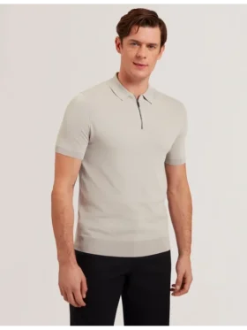 DALDIN Zip Collar Stretch Knit Polo Shirt