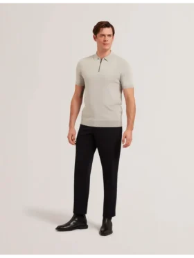 DALDIN Zip Collar Stretch Knit Polo Shirt