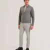 DEJO Herringbone Wool Blend Zip Up Cardigan
