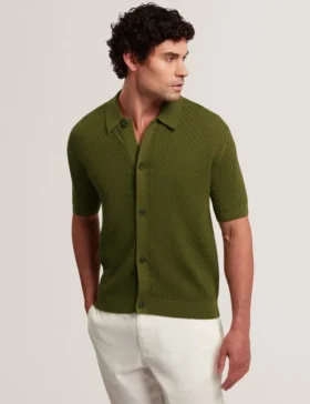 DOMATI Diamond Crochet Knit Short Sleeve Shirt