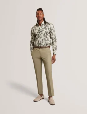 DORNAN Foliage Print Cotton Long Sleeve Shirt
