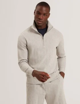 DOUGLES Cable Texture Zip-Neck Sweatshirt
