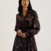 EBENE Floral Print Belted Mini Shirt Dress