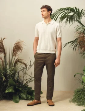 EDGARD Mixed Texture Cotton Linen Knit Polo