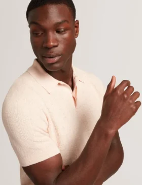 EDGARD Mixed Texture Cotton Linen Knit Polo