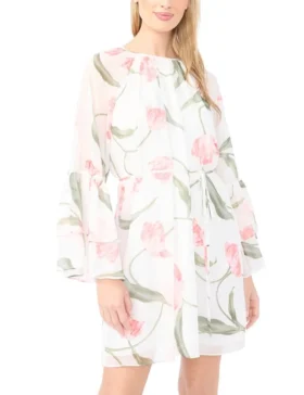 EFIA Floral Chiffon Frill Sleeve Mini Dress