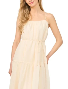 ELINE Floral Hem Woven Strappy Midi Dress