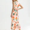 ELIZABETH Floral Ruched Front Sleeveless Midi Dress ELIZABETH Floral Ruched Front Sleeveless Midi Dress