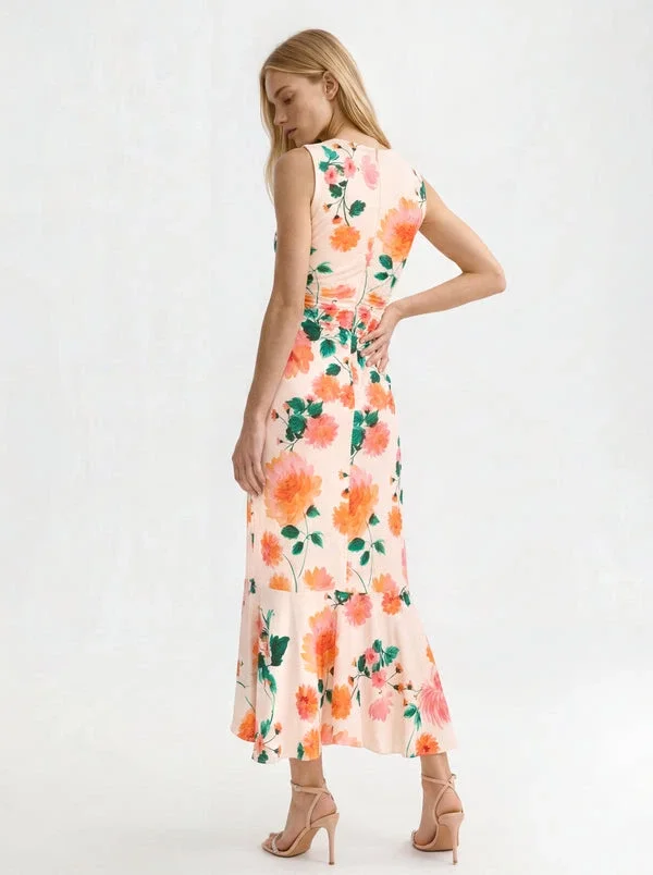 ELIZABETH Floral Ruched Front Sleeveless Midi Dress ELIZABETH Floral Ruched Front Sleeveless Midi Dress