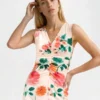ELIZABETH Floral Ruched Front Sleeveless Midi Dress ELIZABETH Floral Ruched Front Sleeveless Midi Dress