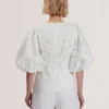 ELLARI Lace Puff Sleeve V-Neck Peplum Top