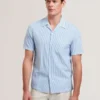 ELLYSON Striped Seersucker Relaxed Cotton Shirt