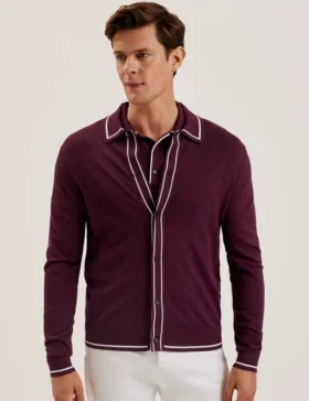 ELMDON Pointelle Diamond Knitted Long Sleeve Shirt