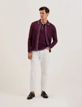 ELMDON Pointelle Diamond Knitted Long Sleeve Shirt