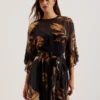 ELSTER Printed Chiffon Mini Dress With Tie Waist