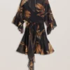 ELSTER Printed Chiffon Mini Dress With Tie Waist