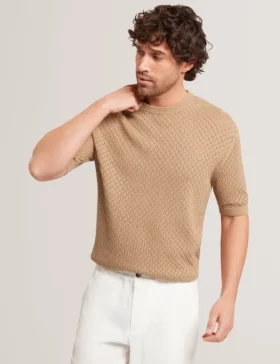 FERRISS Diamond Crochet Knit Cotton T-Shirt