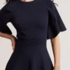 FLARE SHORT SLEEVE CREW NECK MINI DRESS Navy