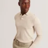 GATEN Branded Texture Knit Long Sleeve Polo