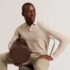 GATEN Branded Texture Knit Long Sleeve Polo