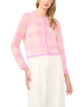 GRACIE Gingham Knit Crew Neck Cardigan