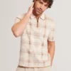 HALPIRT Checked Zip Neck Cotton Knit Polo