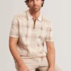 HALPIRT Checked Zip Neck Cotton Knit Polo