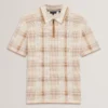 HALPIRT Checked Zip Neck Cotton Knit Polo