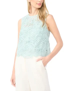 HAZEL Floral Crosshatch Cropped Shell Top