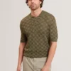 HELME Geometric Open Knit Short Sleeve Polo