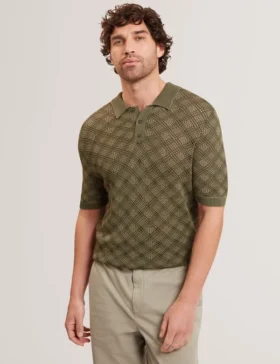 HELME Geometric Open Knit Short Sleeve Polo