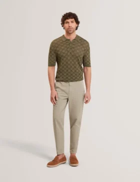 HELME Geometric Open Knit Short Sleeve Polo
