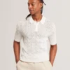HELME Geometric Open Knit Short Sleeve Polo