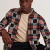 HENREIN Pure Cotton Patchwork Knit Zip Jacket