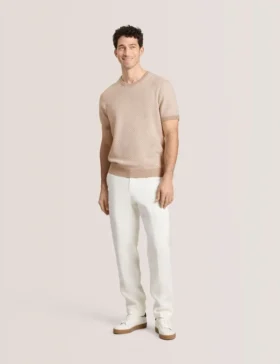 HERRINGBONE SWEATER Herringbone Knit Short Sleeve Top