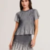 HETHRR Textured Knit Fluted Short Sleeve Top